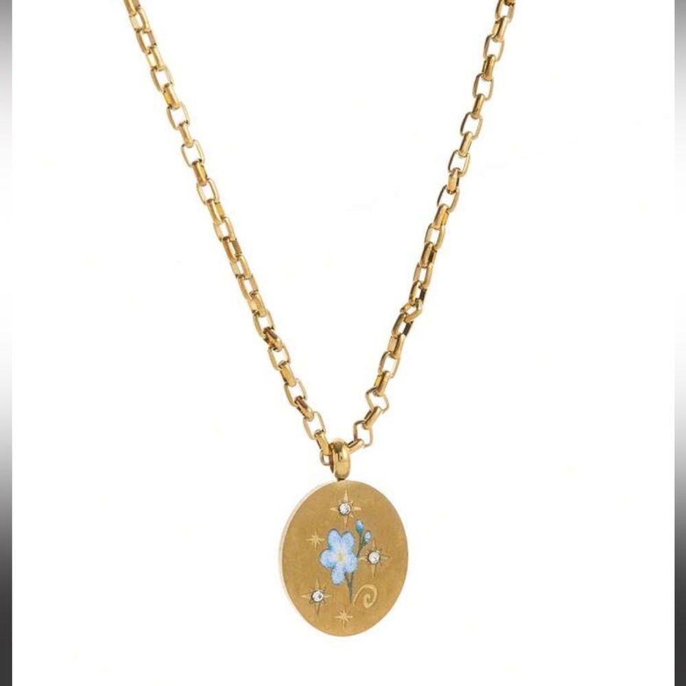 Gold blue flower Oval Pendant Necklace N1304 - Picture 1 of 4